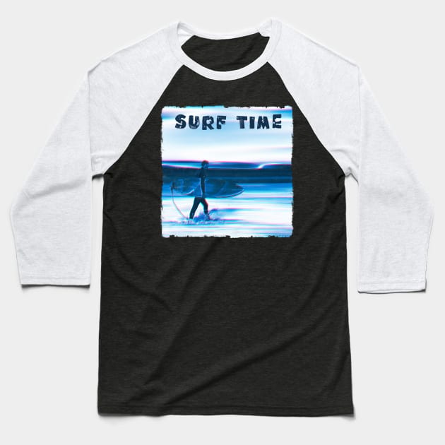 Surf Time - Surfer and Surf Board Baseball T-Shirt by DyrkWyst